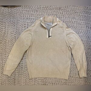 Tommy Bahama Tan Zip Up Sweater with Ribbed Detailing